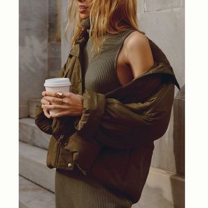 NWT! Anthropologie PILCRO SWING PUFFER JACKET Moss Green Large Cropped